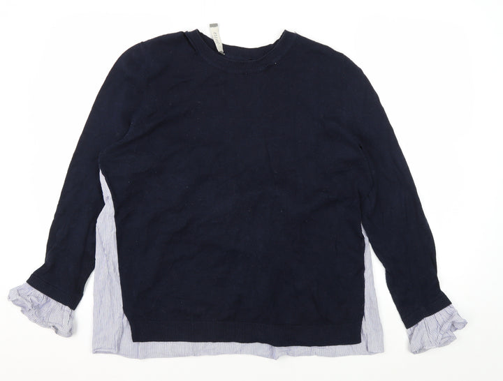 Oasis Women's Blue Crew Neck Striped Jumper - Size L