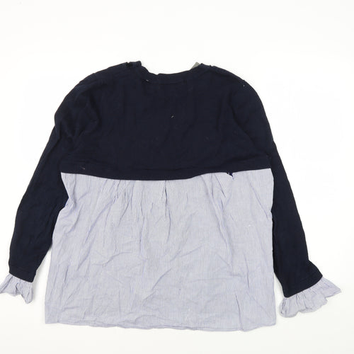 Oasis Women's Blue Crew Neck Striped Jumper - Size L