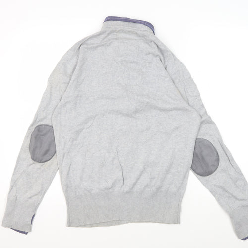 Two Stoned Men's Grey Cotton Cardigan, Size L, Casual V-Neck