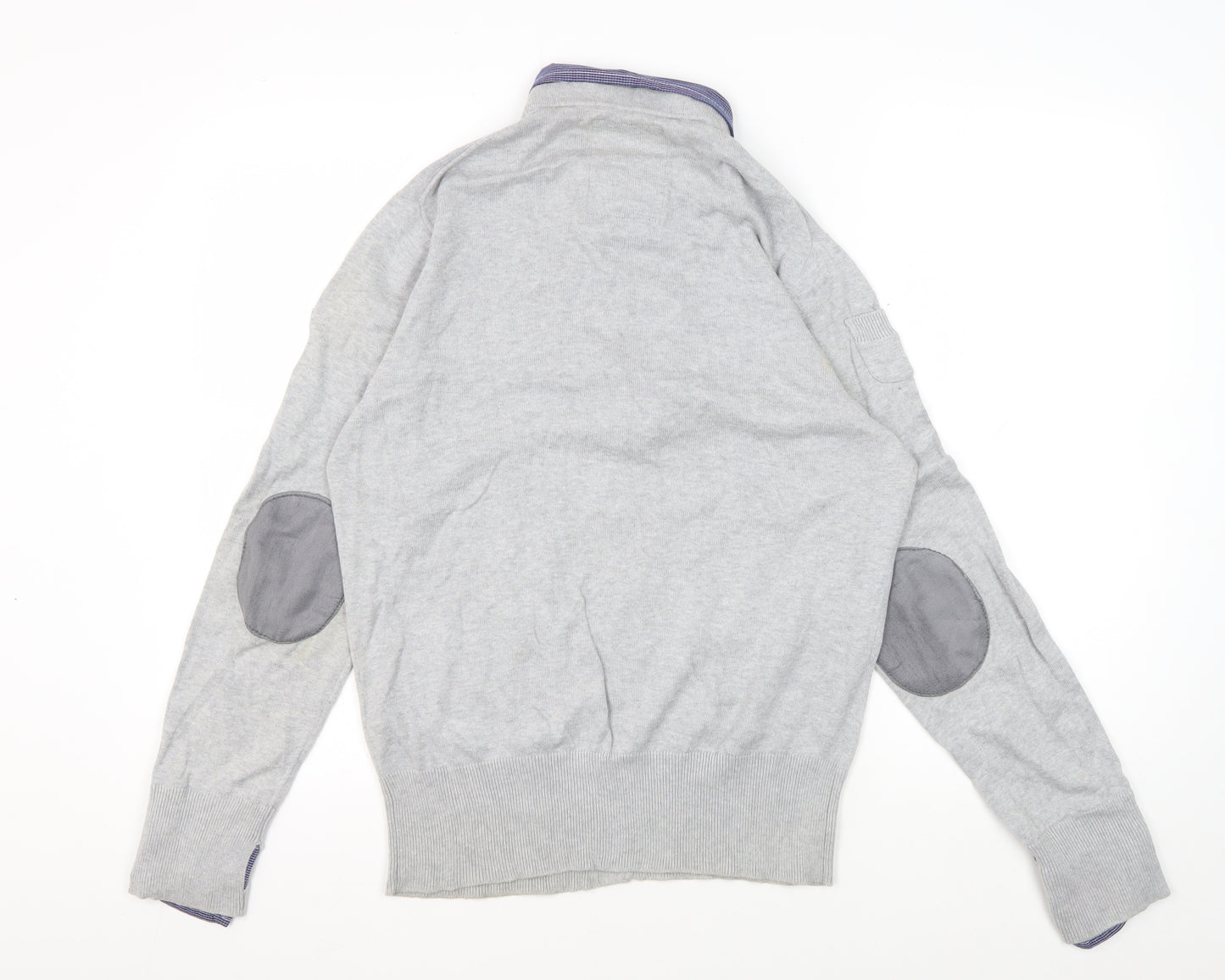 Two Stoned Men's Grey Cotton Cardigan, Size L, Casual V-Neck