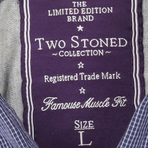 Two Stoned Men's Grey Cotton Cardigan, Size L, Casual V-Neck