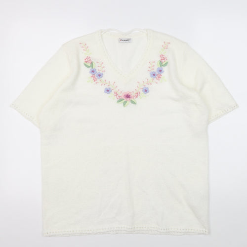 Damart Women's Ivory Floral V-Neck Pullover M
