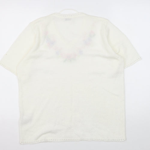 Damart Women's Ivory Floral V-Neck Pullover M