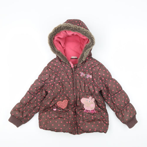 Peppa Pig Girls Brown Puffer Jacket, Hooded, Age 3-4 Years