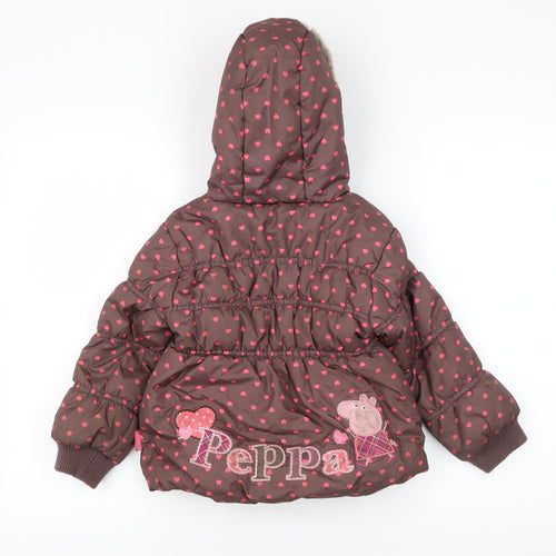 Peppa Pig Girls Brown Puffer Jacket, Hooded, Age 3-4 Years