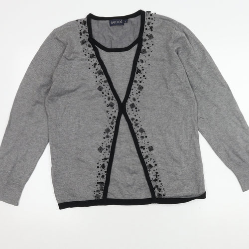 Saloos Women's Grey Cardigan Size L Knit Beaded