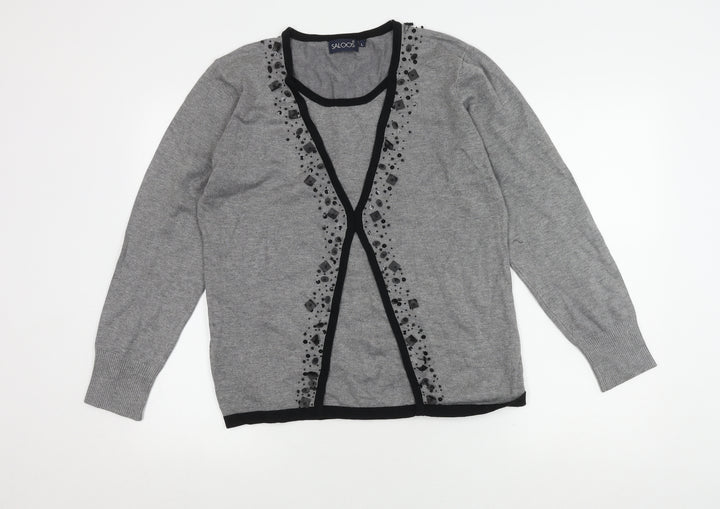 Saloos Women's Grey Cardigan Size L Knit Beaded