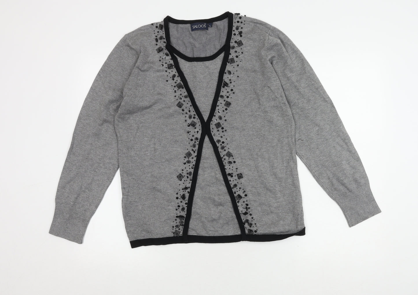 Saloos Women's Grey Cardigan Size L Knit Beaded