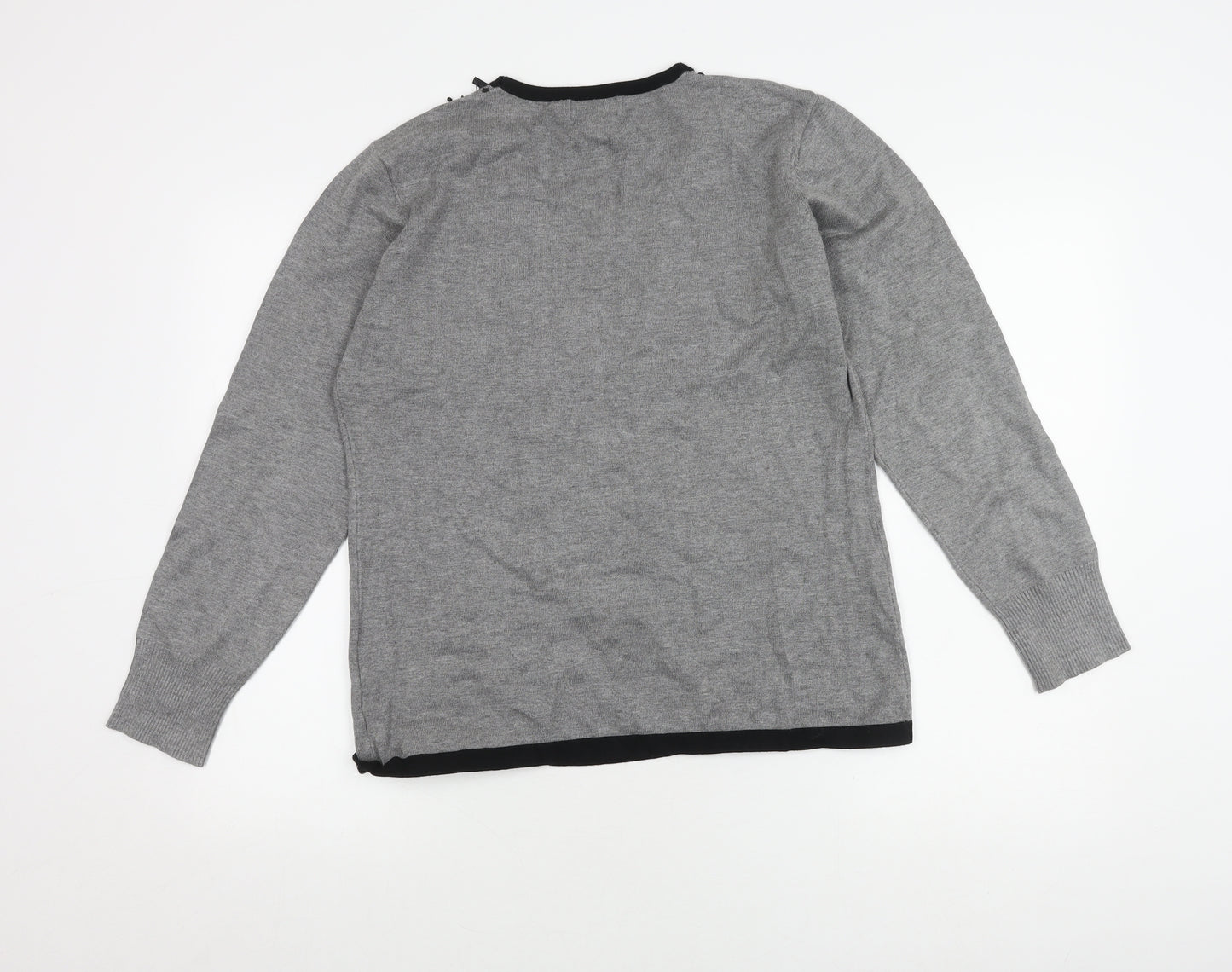 Saloos Women's Grey Cardigan Size L Knit Beaded