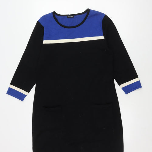 Roman Women's Black Blue Colourblock Pocket Dress Size 14