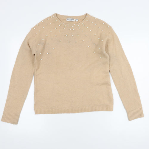 Brave Soul Women's Beige Pullover Beaded Jumper, Size S
