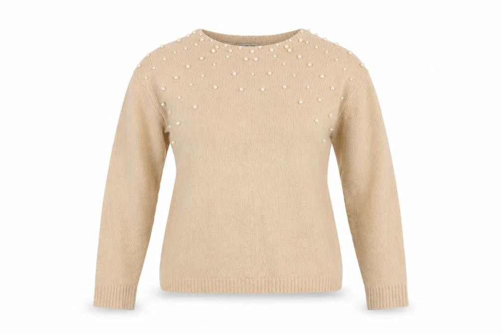 Front view of Brave Soul Women's Beige Pullover Beaded Jumper, size S