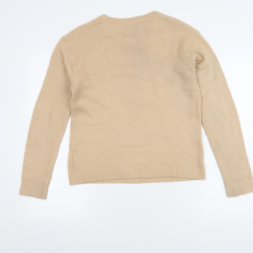 Brave Soul Women's Beige Pullover Beaded Jumper, Size S