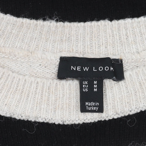 New Look Women’s Black Ivory Striped Pullover Jumper M