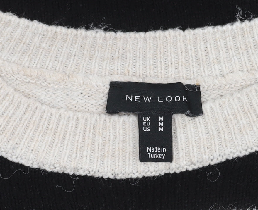 New Look Women’s Black Ivory Striped Pullover Jumper M