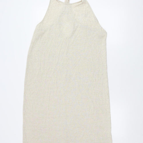 H&M Women's Beige Halter Slip Dress, Size 14