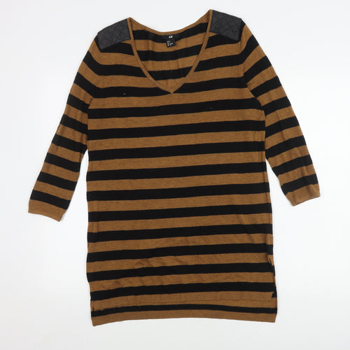 H&M Women's Brown Black Striped Pullover Jumper S