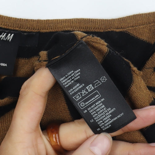 H&M Women's Brown Black Striped Pullover Jumper S