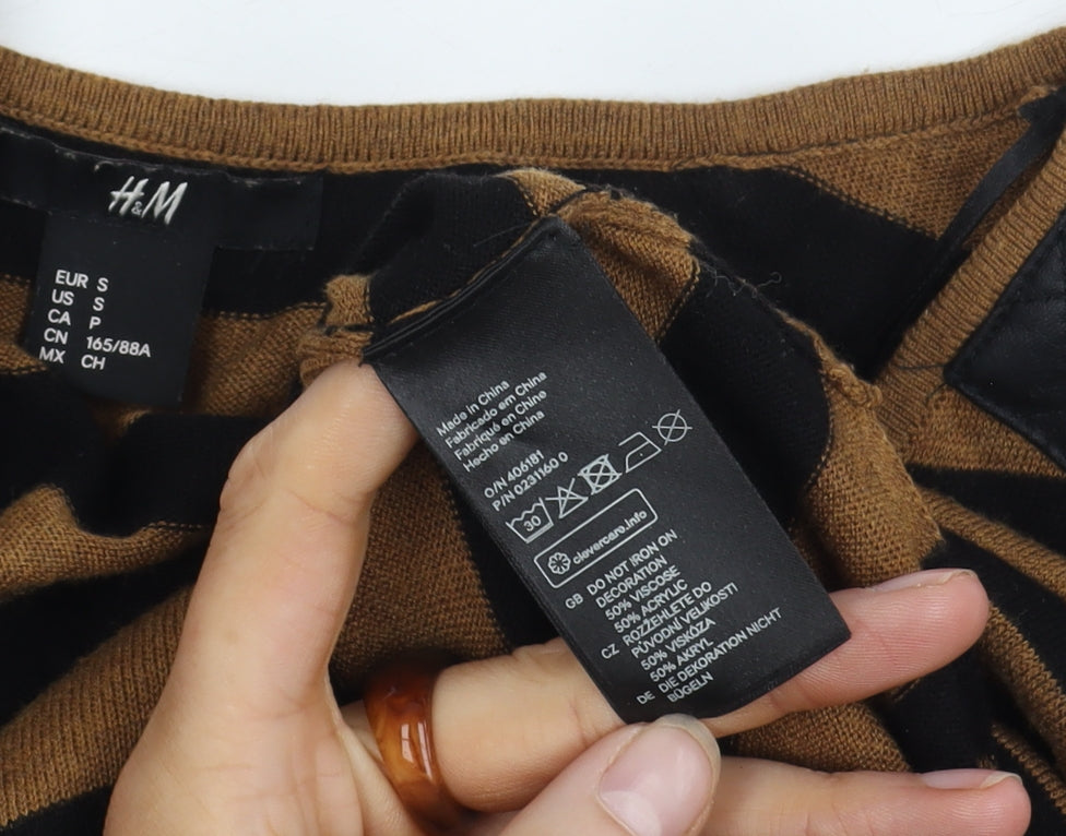 H&M Women's Brown Black Striped Pullover Jumper S