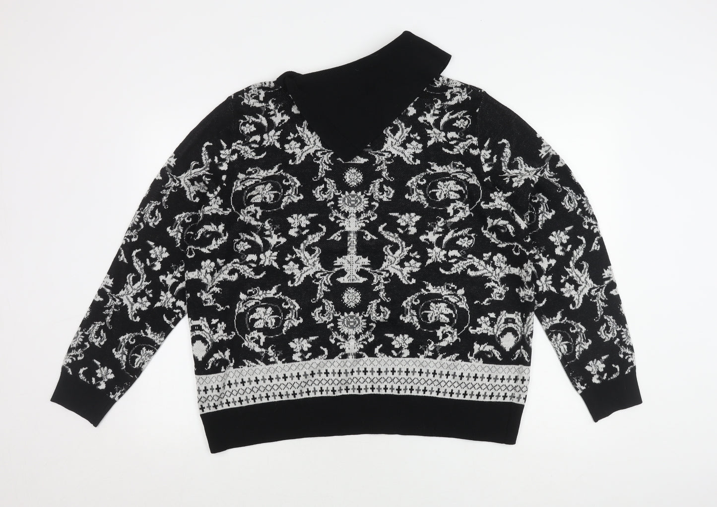 Roman Women's Black Pullover Jumper, Size 20, Geometric