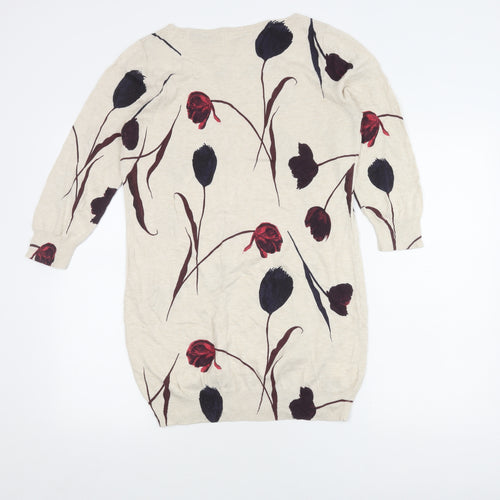 Next Women's Beige Floral Tunic Jumper Size 16