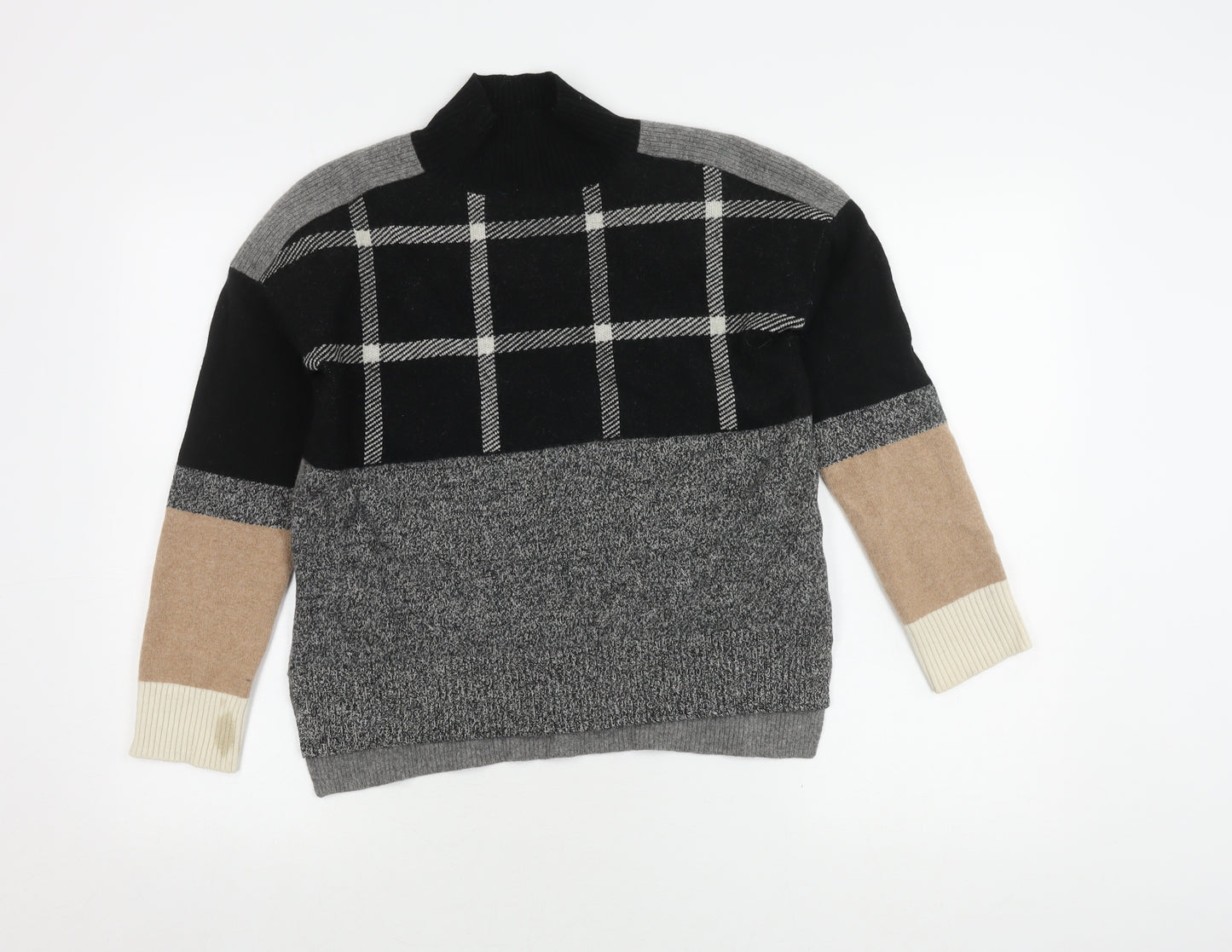 Jigsaw Women's Wool Pullover Jumper XS Check Roll Neck