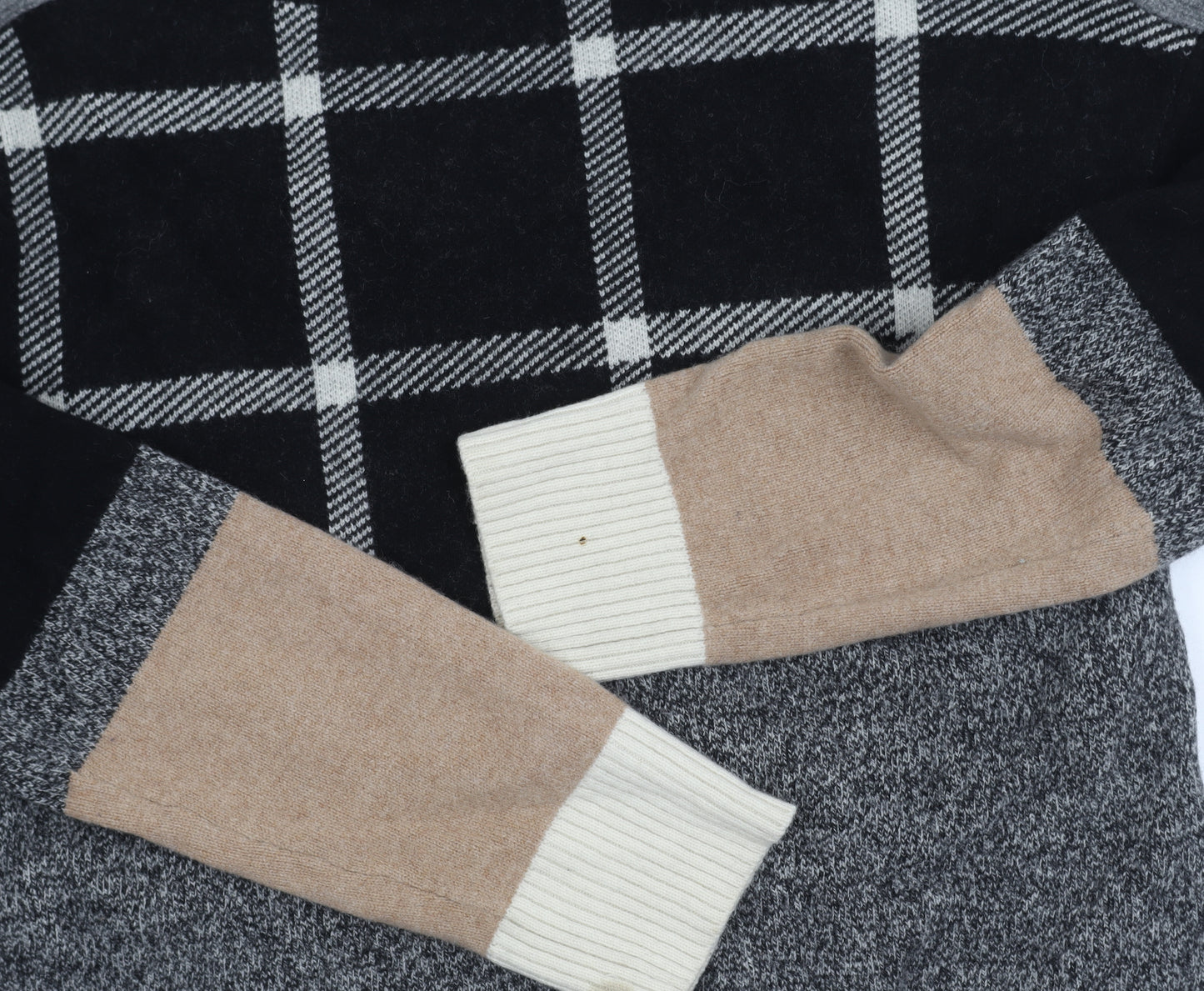 Jigsaw Women's Wool Pullover Jumper XS Check Roll Neck