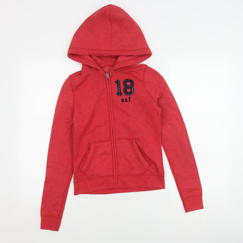 Abercrombie Girls Red Hoodie M Full Zip Graphic