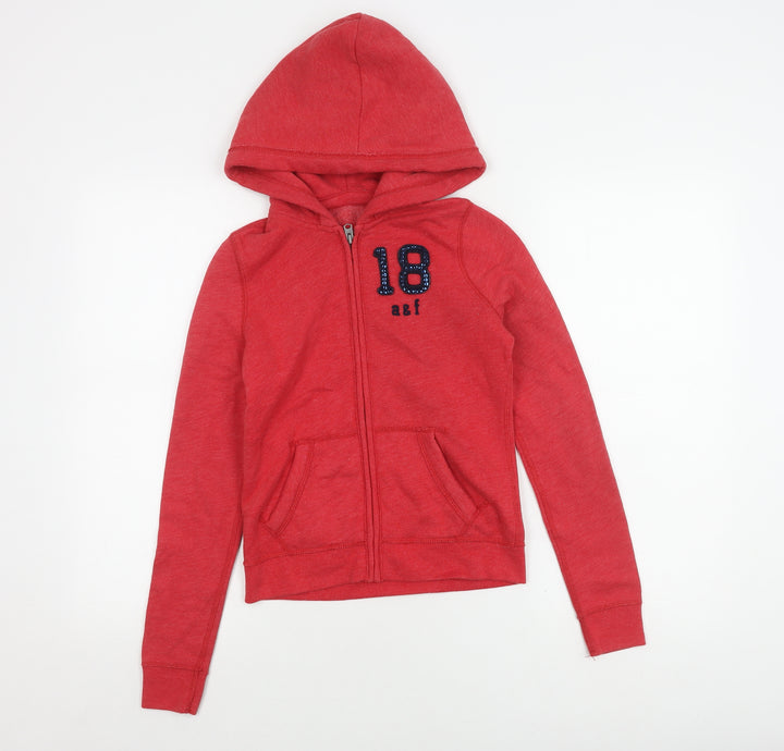 Abercrombie Girls Red Hoodie M Full Zip Graphic