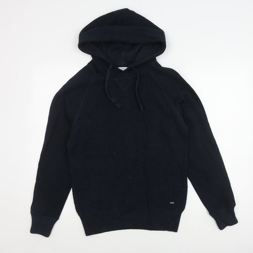 Next Men's Black S Pullover Hoodie Waffle-Knit Jumper
