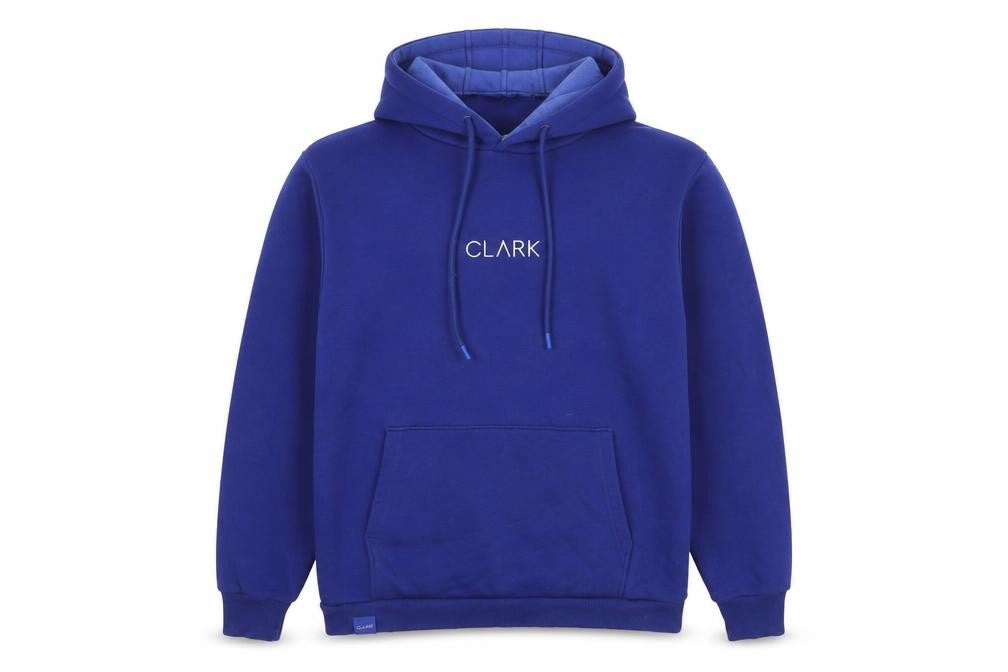 Front view of mula. Men's Blue Hoodie M Pullover with Logo