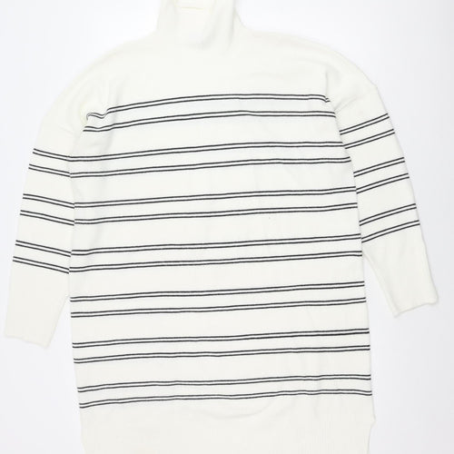 French Connection Women's White Striped Roll Neck Sweater