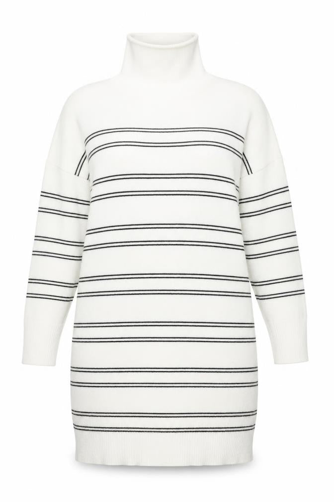 Front view of French Connection Women's White Striped Roll Neck Sweater