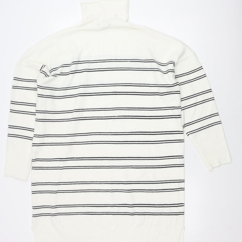French Connection Women's White Striped Roll Neck Sweater