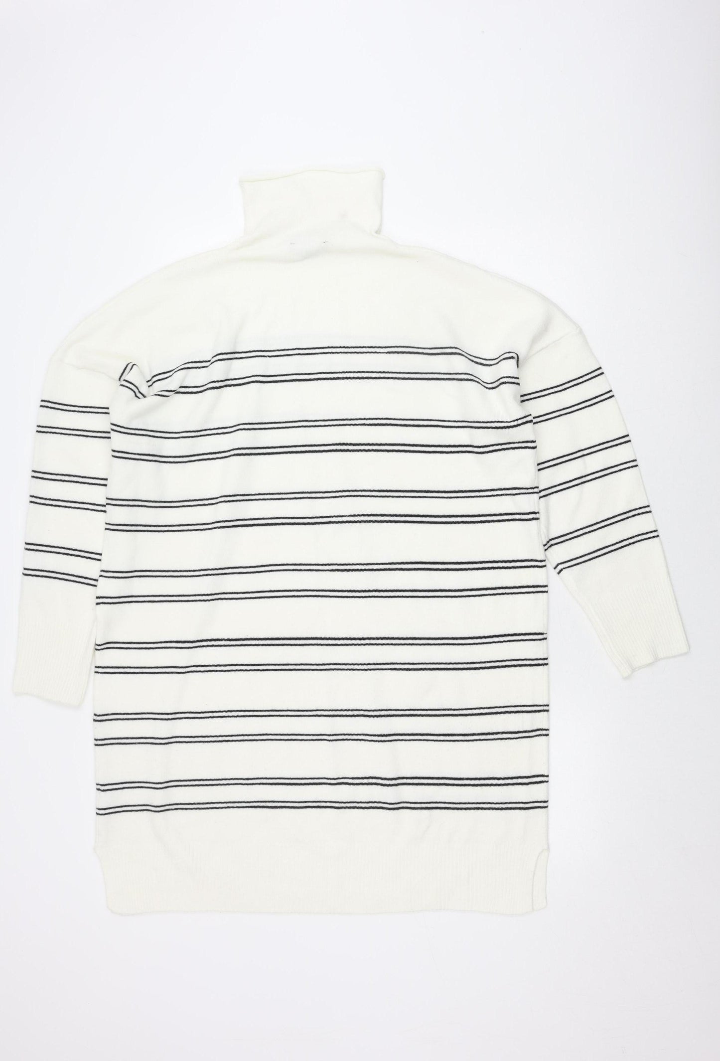 French Connection Women's White Striped Roll Neck Sweater
