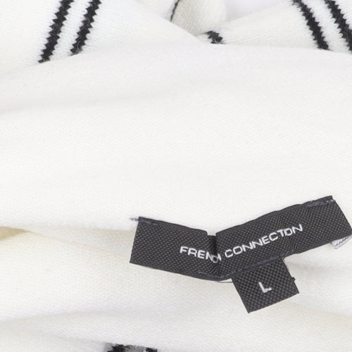 French Connection Women's White Striped Roll Neck Sweater