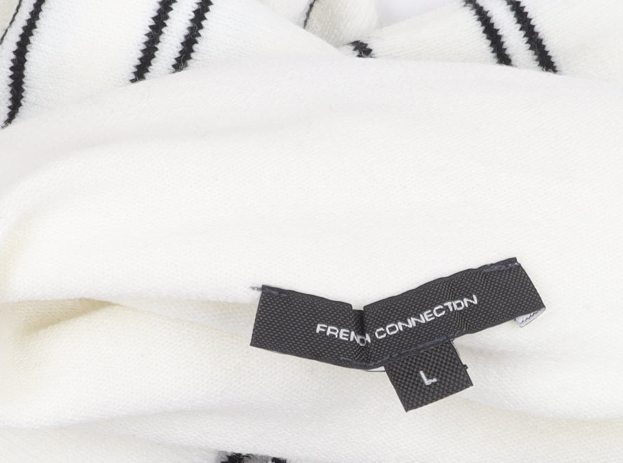 French Connection Women's White Striped Roll Neck Sweater