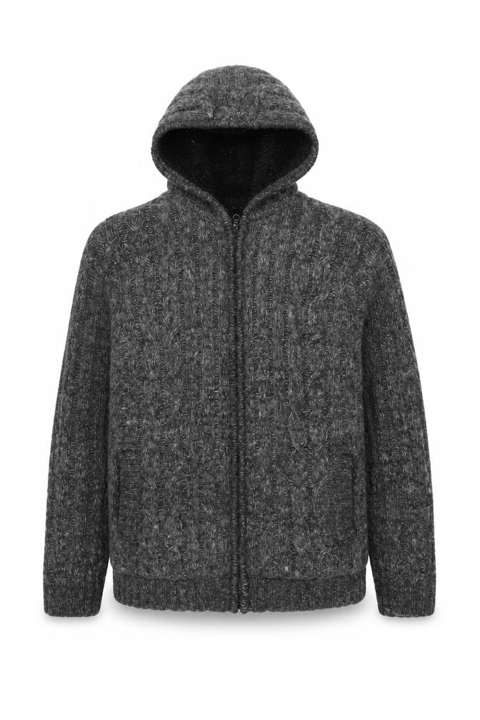 Front view of Smith & Jones Men's Grey Cable-Knit Full Zip Jumper