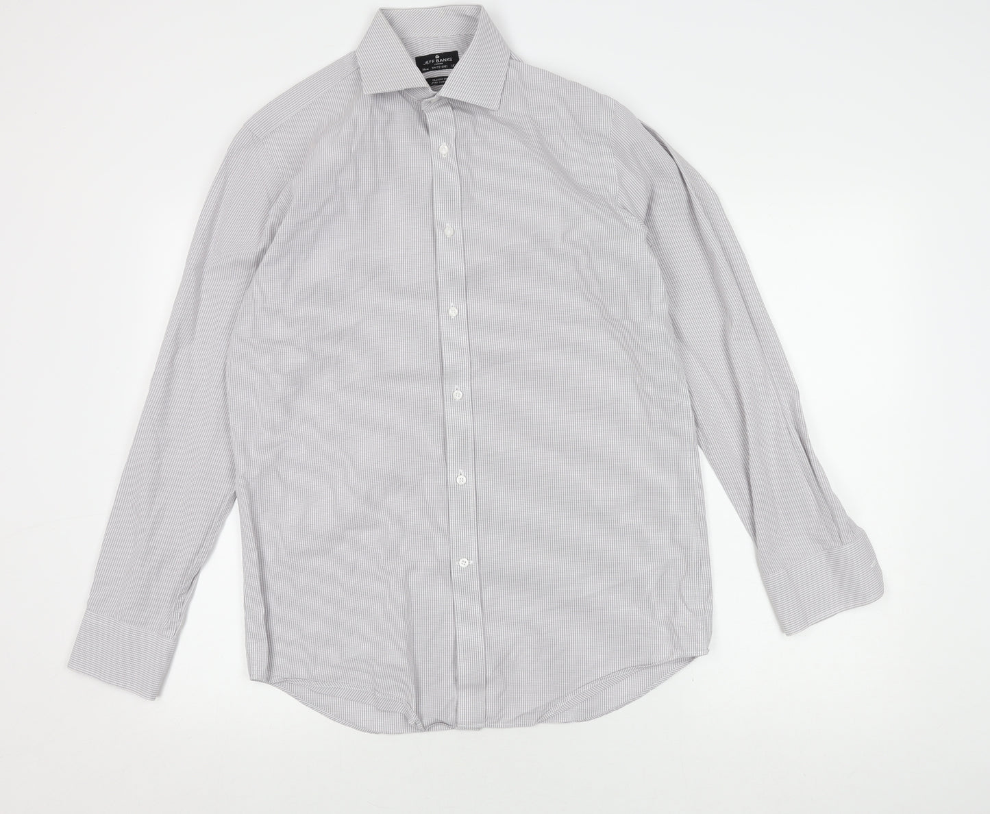 Jeff Banks Men's White & Grey Check Shirt, Size 15, Classic Fit