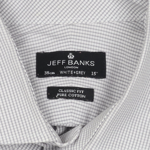 Jeff Banks Men's White & Grey Check Shirt, Size 15, Classic Fit