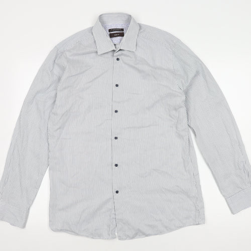 St. George by Duffer Men's Blue Striped Slim Fit Shirt
