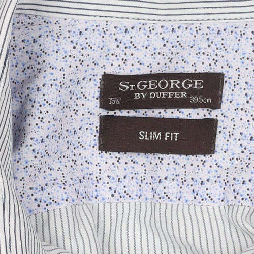 St. George by Duffer Men's Blue Striped Slim Fit Shirt