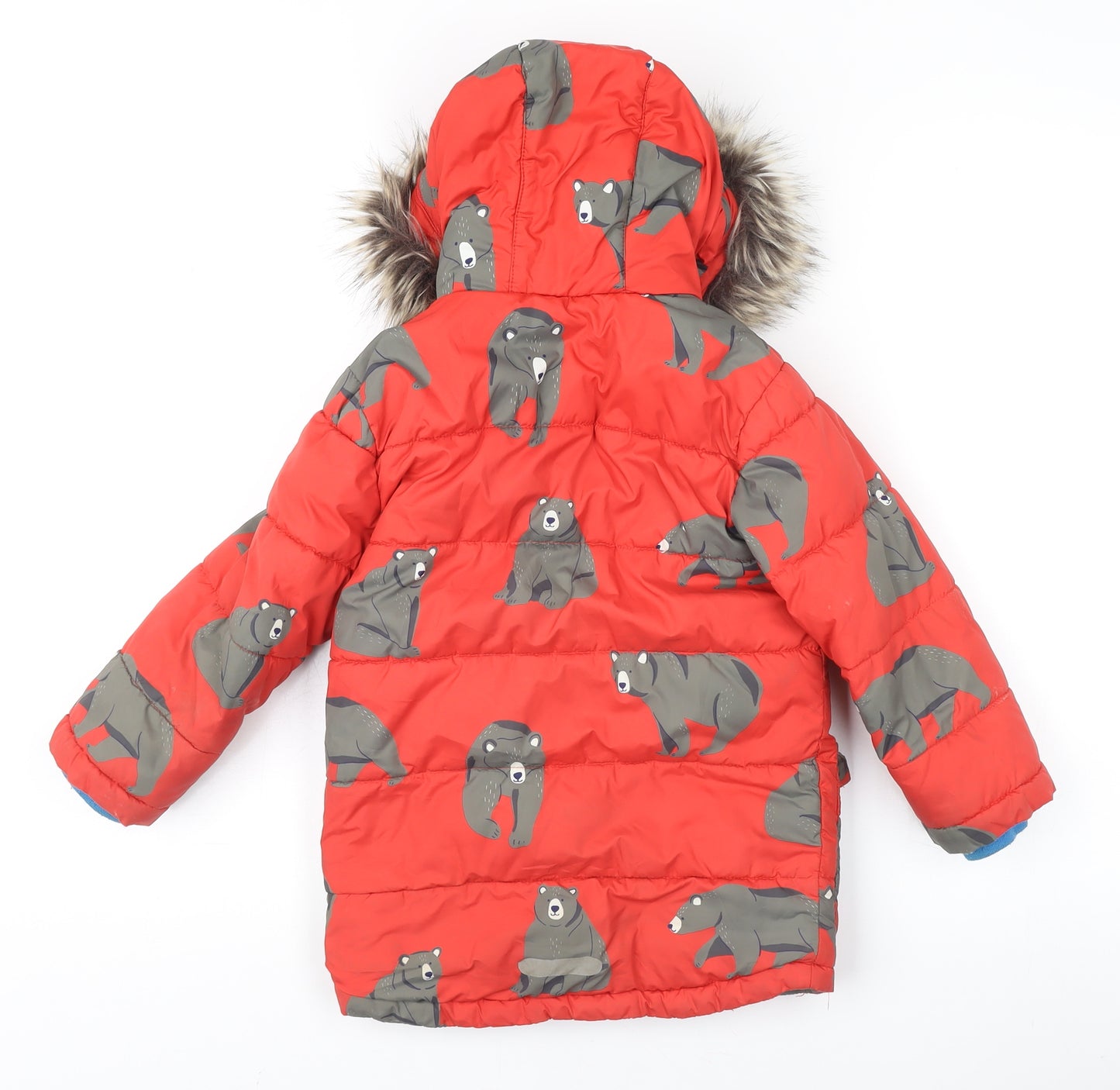 Boden Boys Red Animal Print Puffer Jacket 3-4 Years