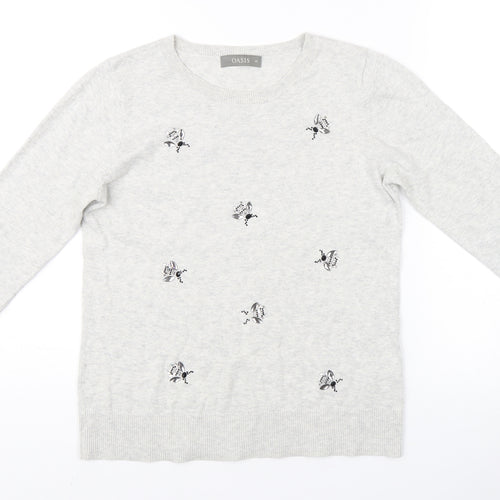 Oasis Women's Grey XS Pullover Jumper with Embroidery