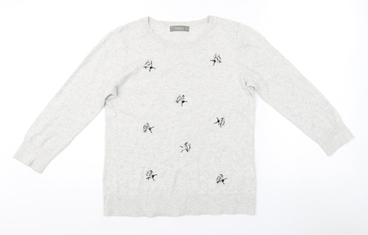 Oasis Women's Grey XS Pullover Jumper with Embroidery