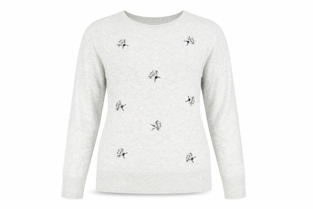 Front view of Oasis Women's Grey XS jumper with Embroidery