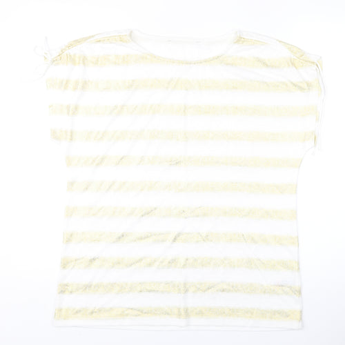 Bonmarché Women's White Striped T-Shirt Size 14