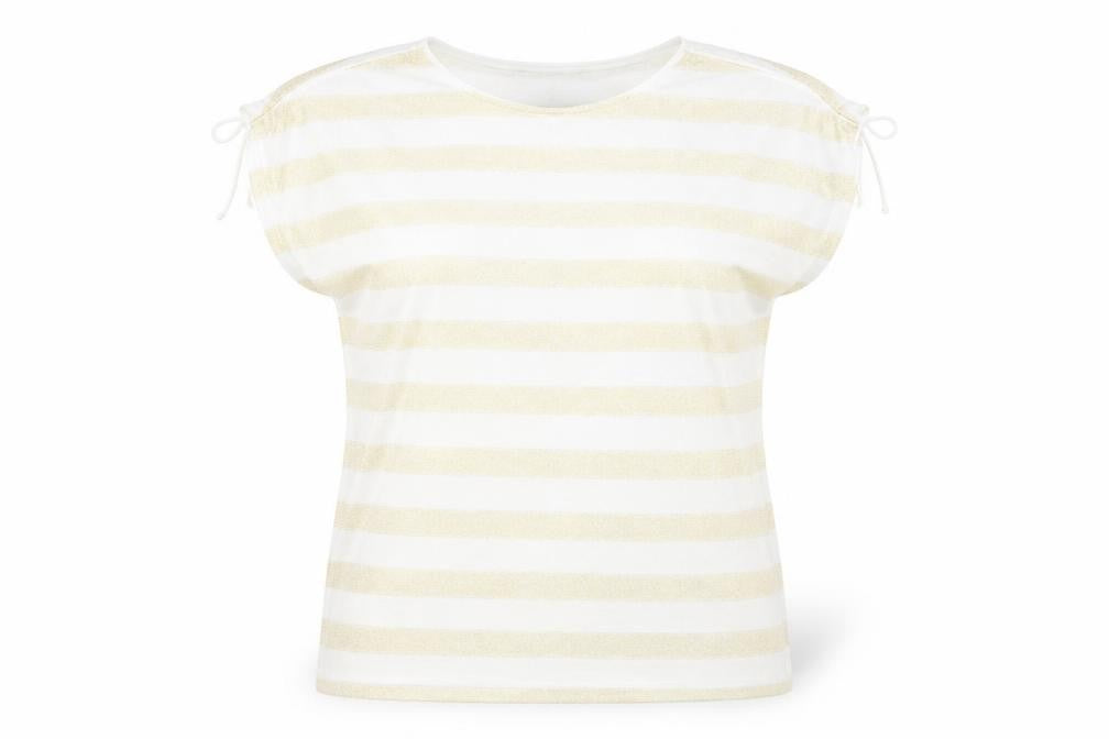 Front view of Bonmarché Women's White Striped T-Shirt, size 14