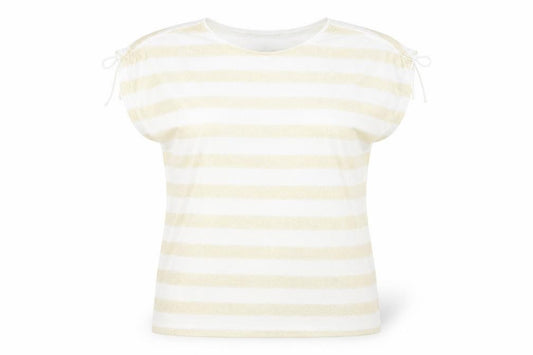 Front view of Bonmarché Women's White Striped T-Shirt, size 14