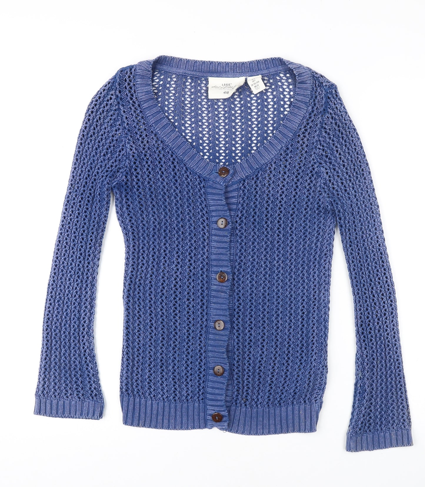 H&M Women's Blue Cardigan - Size 8, Cotton Knit